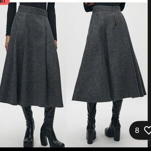 ZARA Wool Blend Gray Midi Flare Skirt New Sz S A-line New Look ZW collection